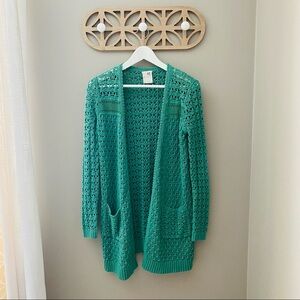 Far Away From Close by Anthro. Open Front Knit Cardigan Green Sz XS